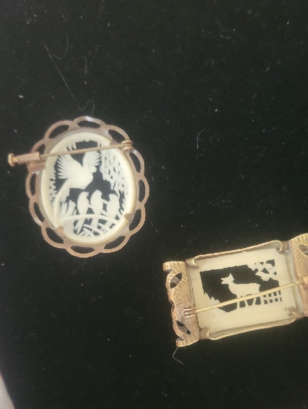 Gold-Tone Carved Bone Cameo Brooches - Bird and Deer Designs - Picture 2 of 4